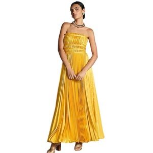 Hutch Strapless Pleated Maxi Dress Yellow Gold Size 00P Petite NWOT